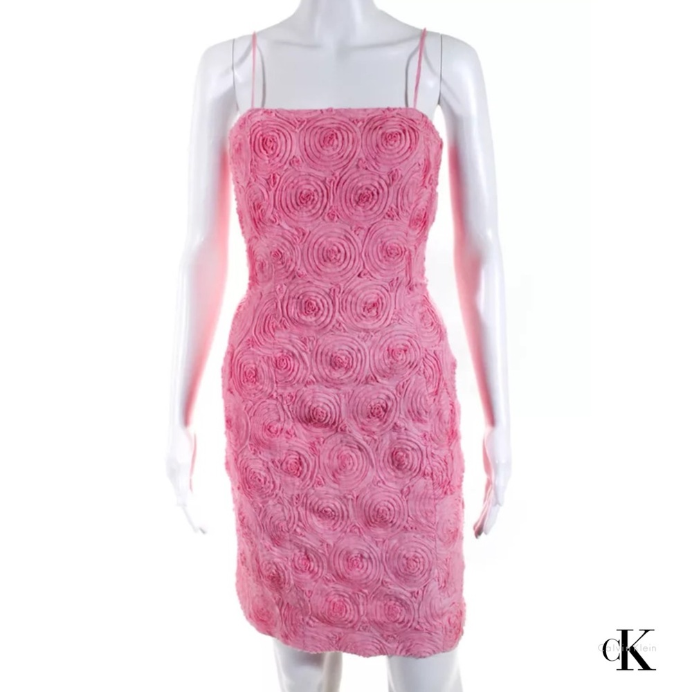 CALVIN KLEIN Stunning Pink Rose Textured Dress